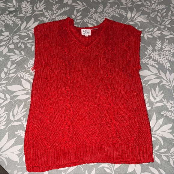 Knit deville  Vibrant Red V-Neck Sweater vest - Picture 3 of 12
